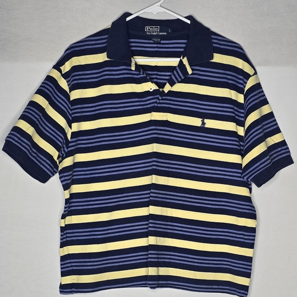 Polo by Ralph Lauren Blue and Yellow Horizontal Striped Shirt Size Large - Picture 1 of 6